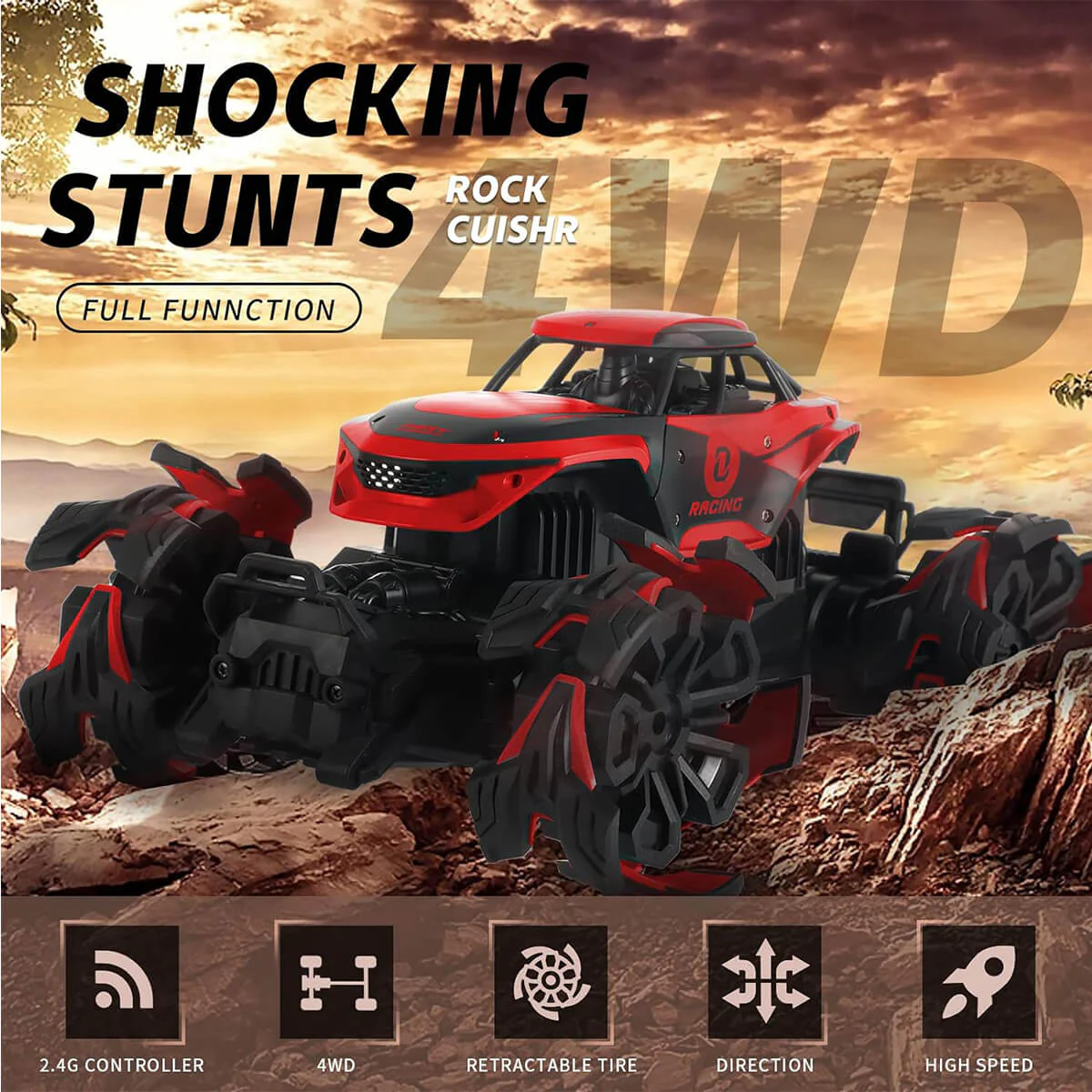 1/12 Remote Control Car 2.4G 4WD Monster Off-Road Climbing Truck RC Stunt Car With Explosive Wheel - Image 3