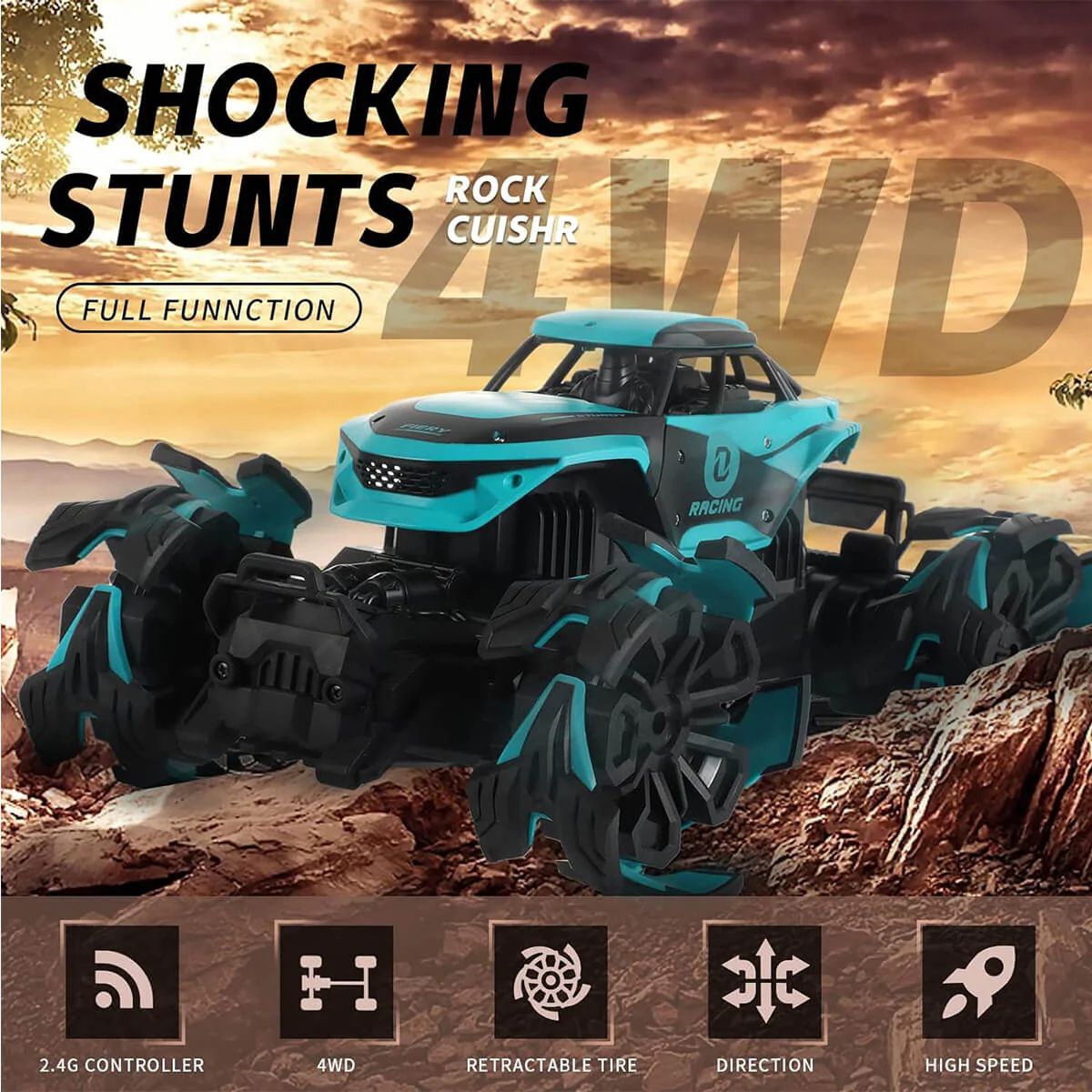 1/12 Remote Control Car 2.4G 4WD Monster Off-Road Climbing Truck RC Stunt Car With Explosive Wheel - Image 9