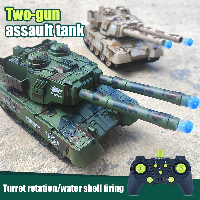 1/24 Remote Control Tank 2.4G Double Cannon Water Bomb Tank 360° Rotating Tracked Tank - Image 8