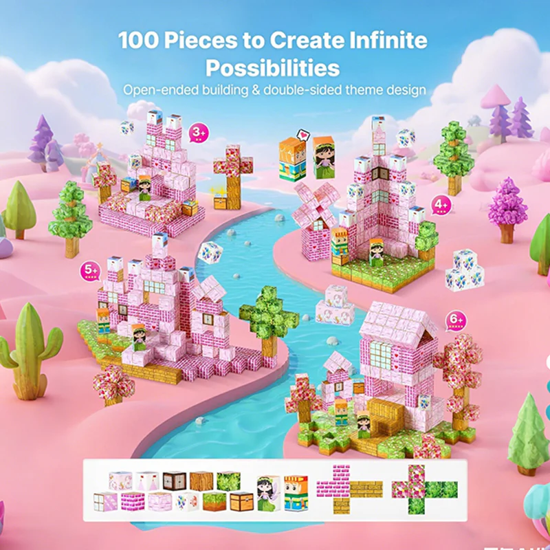 100PCS Kids Magnetic Blocks Princess Castle Set Magnetic Building Cubes Holiday Gift - Image 2