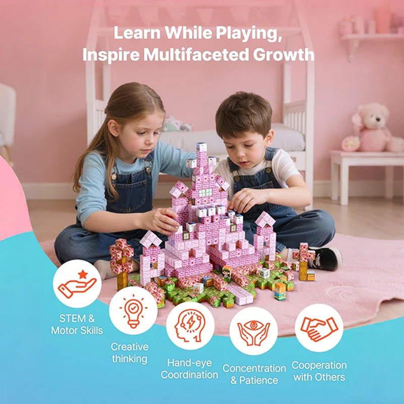 100PCS Kids Magnetic Blocks Princess Castle Set Magnetic Building Cubes Holiday Gift - Image 3