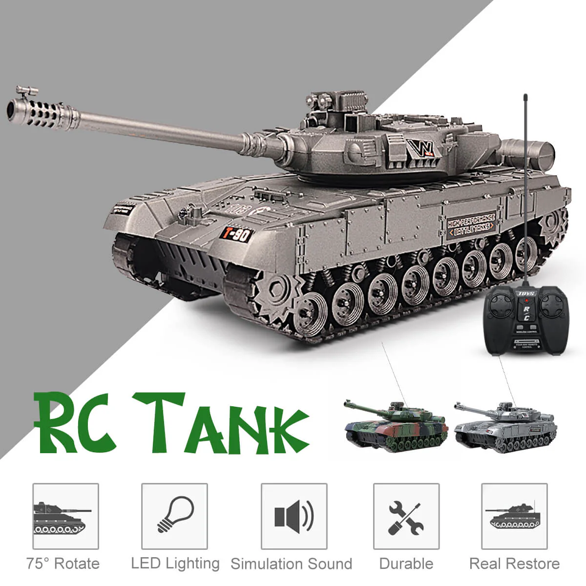 12.3" Remote Control Tank RC Vehicle Full-Function Stunt Tank Toy for Kids Gift - Image 2