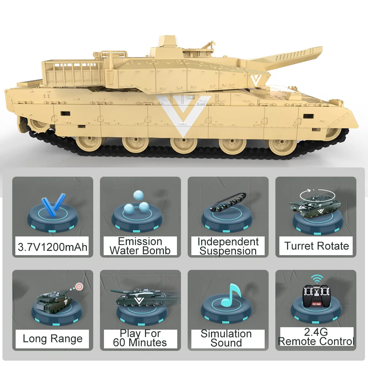 12CH Remote Control Tank 360° Rotation Water Bullets Tank 4WD Tracked Combat Vehicles - Image 7