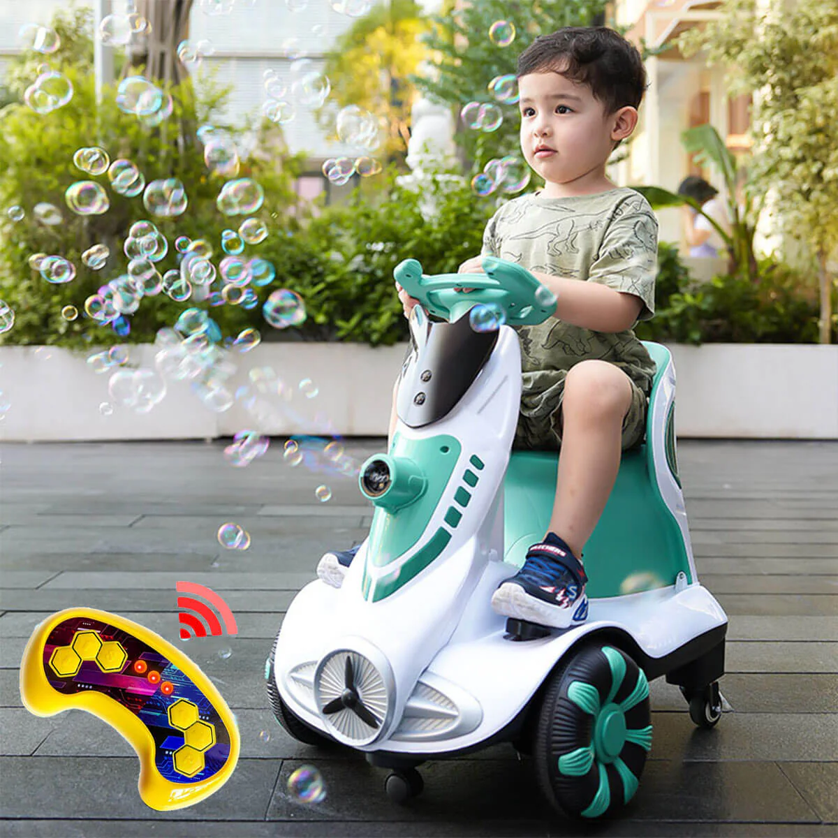 Electric Scooter Anti-Rollover Electric Car Kids Bubble Car Dual Drive with Light & Music - Image 4