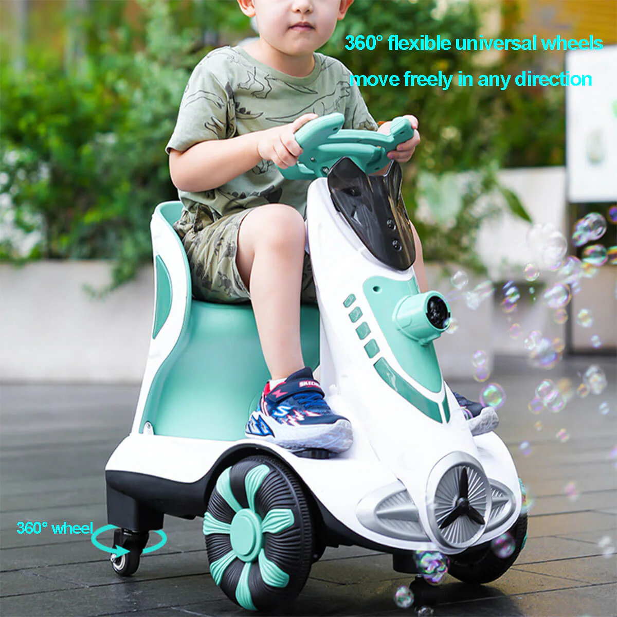Electric Scooter Anti-Rollover Electric Car Kids Bubble Car Dual Drive with Light & Music - Image 5