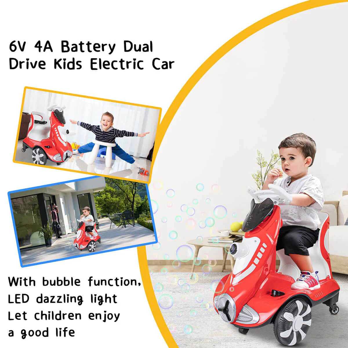 Electric Scooter Anti-Rollover Electric Car Kids Bubble Car Dual Drive with Light & Music - Image 7