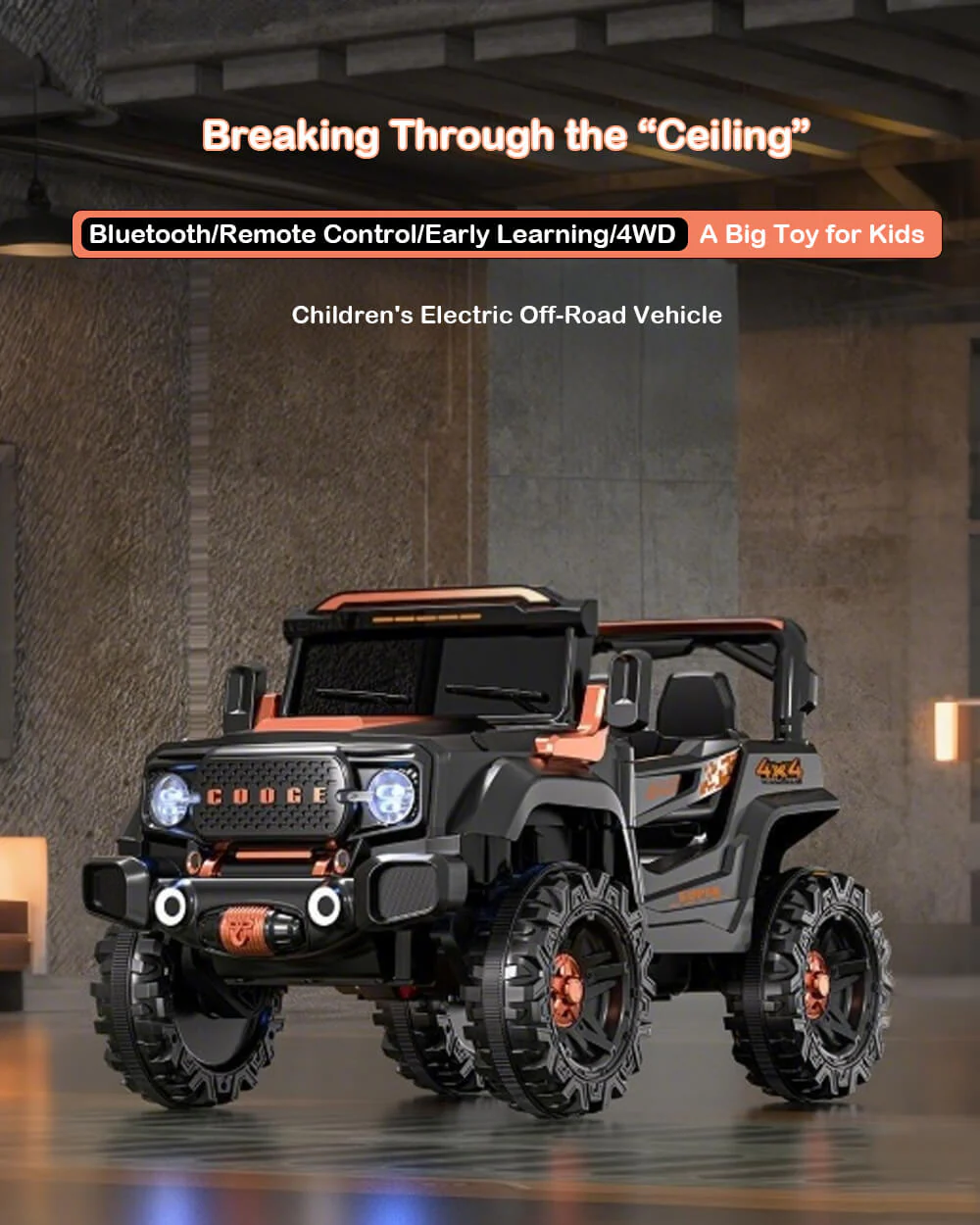 12V Kids Ride On Car with Remote Control 4WD Electric Off-Road Truck with Headlights and Bluetooth Music - Image 4