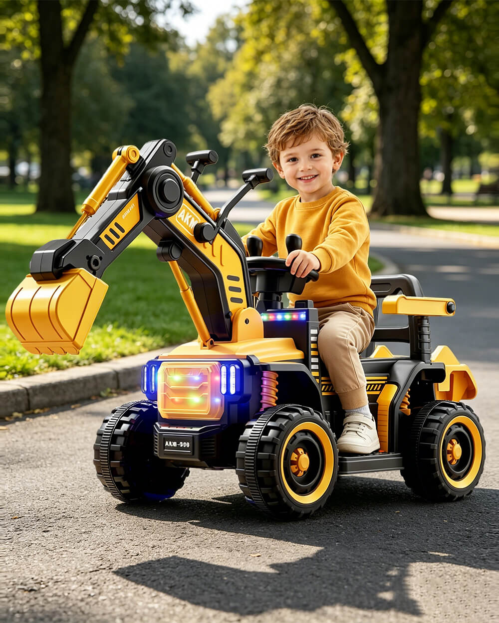 12V Kids Ride-On Excavator Battery Powered Electric Construction Car with Safety Soft Start and Dual Control Digging Arm