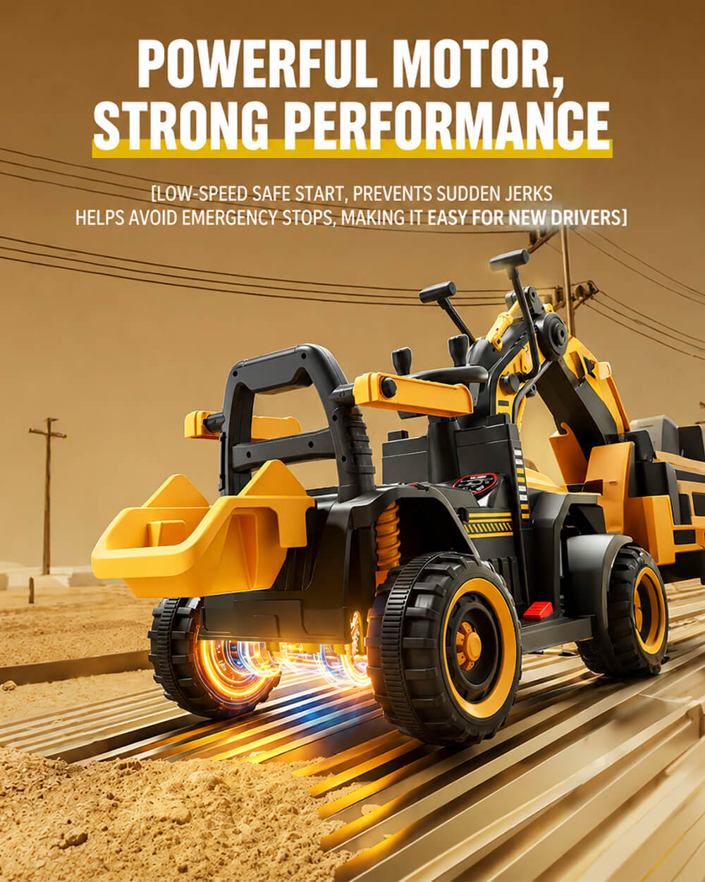 12V Kids Ride-On Excavator Battery Powered Electric Construction Car with Safety Soft Start and Dual Control Digging Arm - Image 4