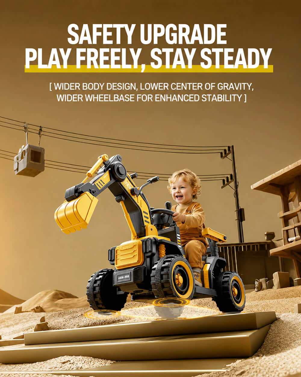 12V Kids Ride-On Excavator Battery Powered Electric Construction Car with Safety Soft Start and Dual Control Digging Arm - Image 5