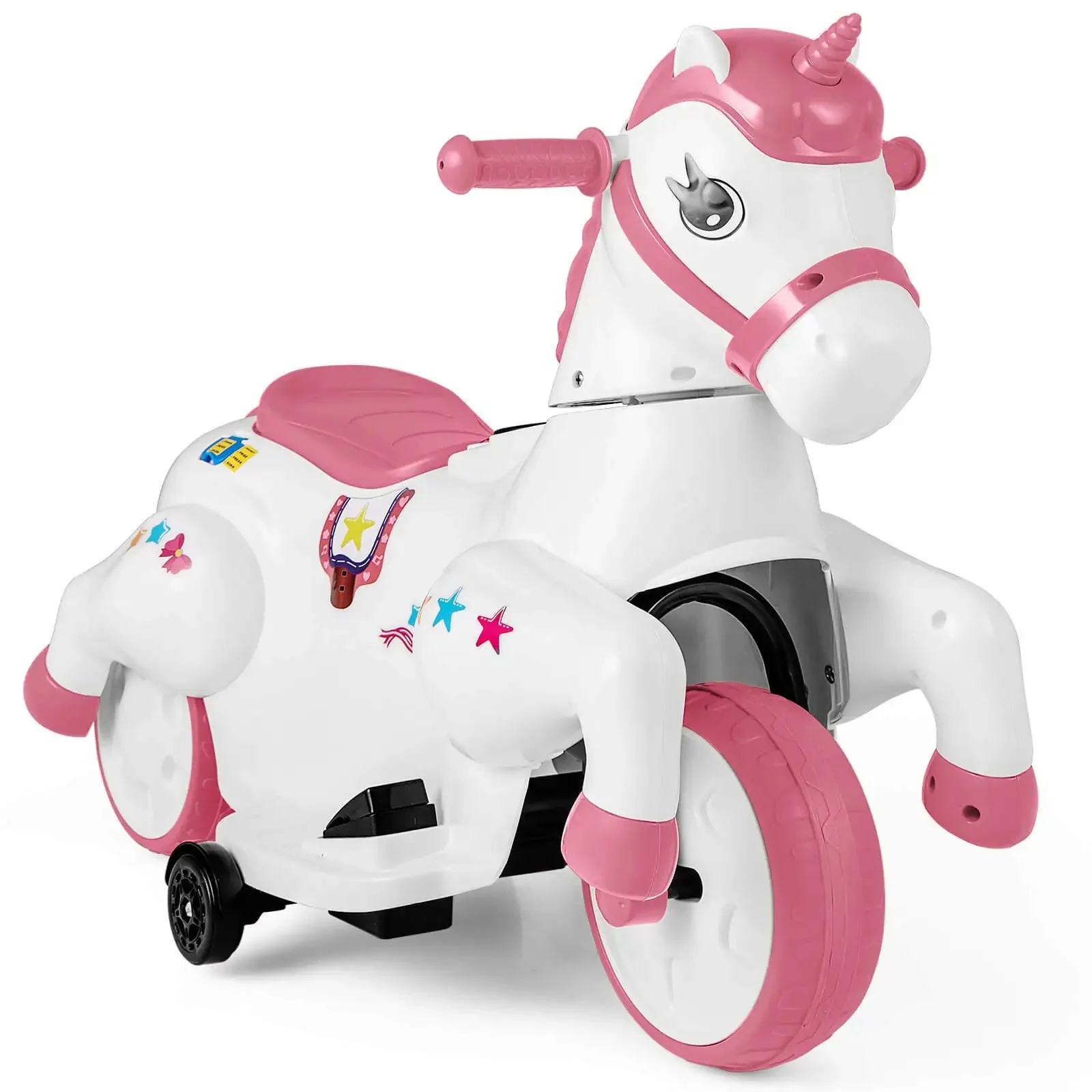 12V Kids Ride-On Toy with Training Wheels Dual Riding Modes Music Safety Horse Toy for Girls - Image 8