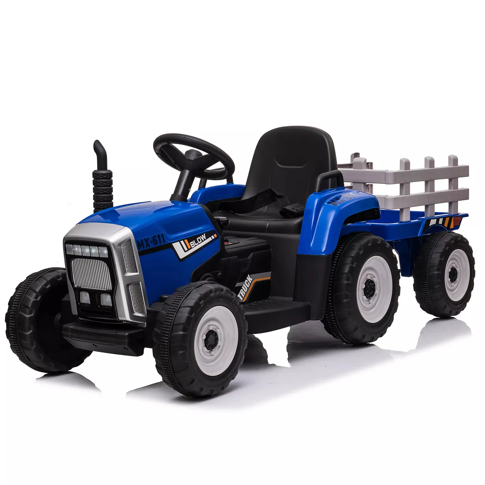 12V Kids Ride-On Tractor with Trailer & Remote Control Battery Powered Electric Car Toy with LED Lights, Horn, and Real Tractor Sounds - Image 11