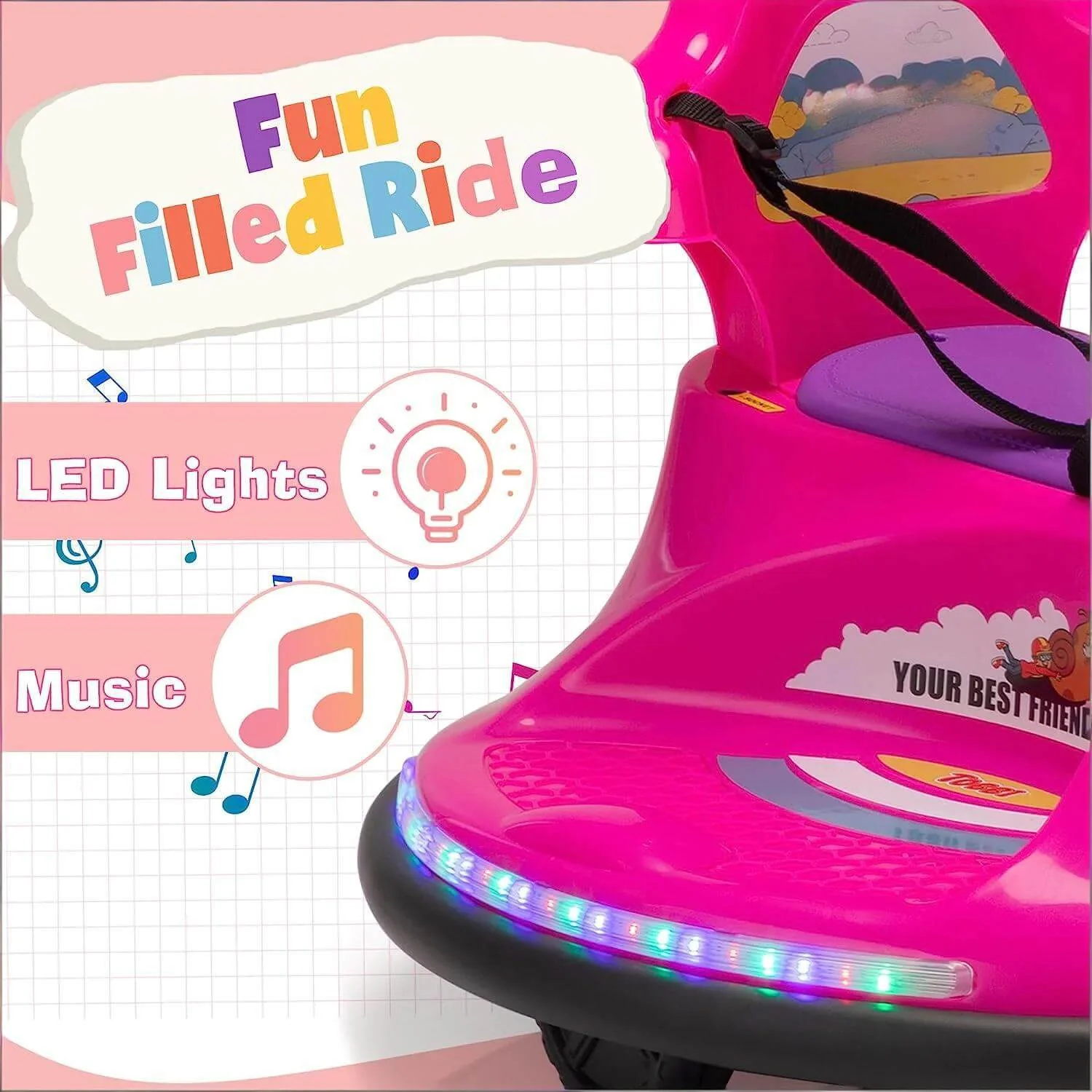 12V Kids Electric Bumper Car with Remote Snail-Shaped Ride On Car with Flashing Lights Music - Image 4