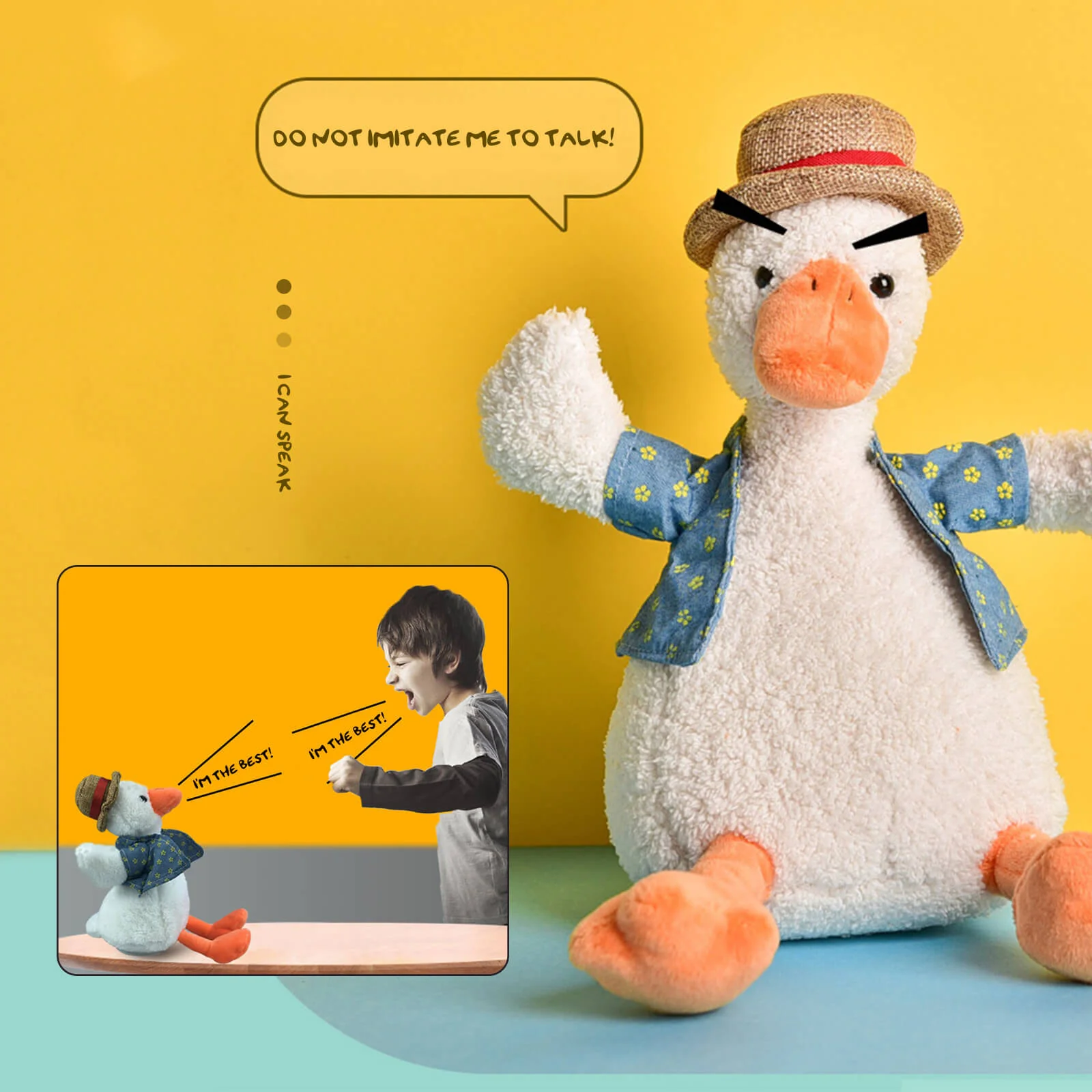 14" Super Soft Cuddly Talking Animal Duck Doll Plush Toy, Christmas Gift for Kids - Image 3