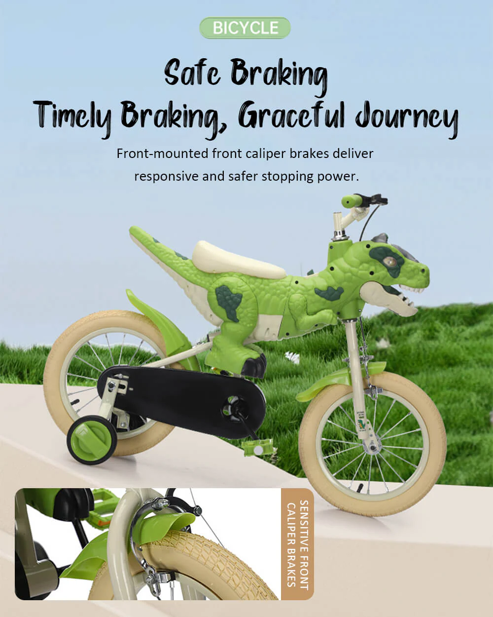 14" Kids Dinosuar Bike with Training Wheels Comfort Seat Bike High Carbon Steel Frame For Girls Boys - Image 7