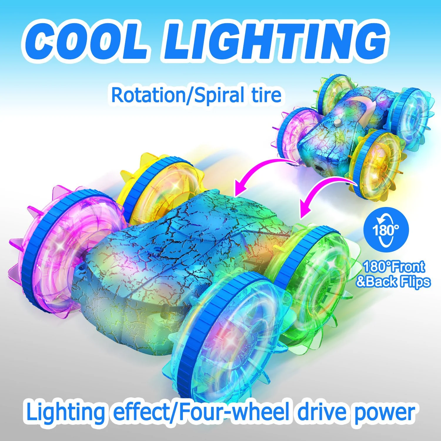 2.4G Amphibious Vehicle Double-Sided Stunt RC Car Colorful Lights - Image 3