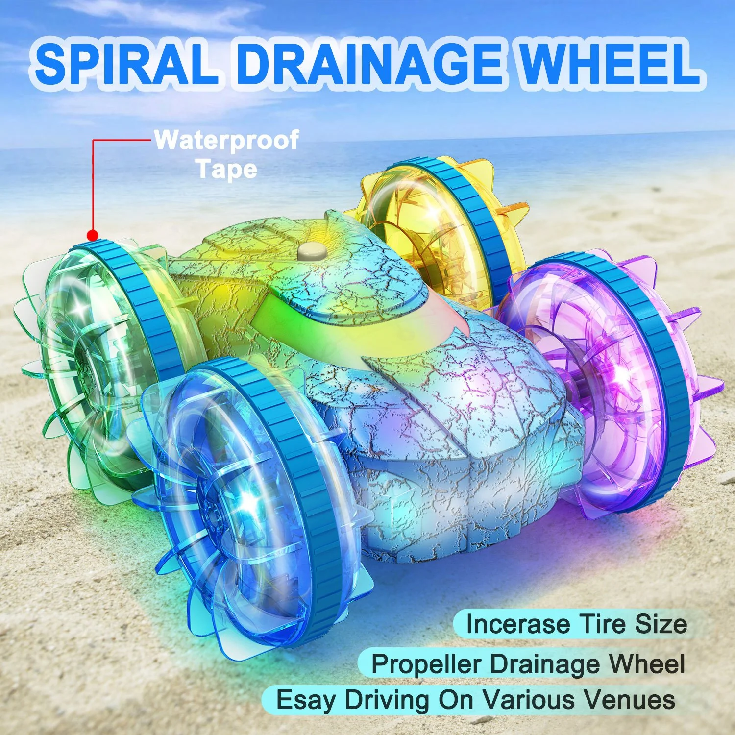 2.4G Amphibious Vehicle Double-Sided Stunt RC Car Colorful Lights - Image 5
