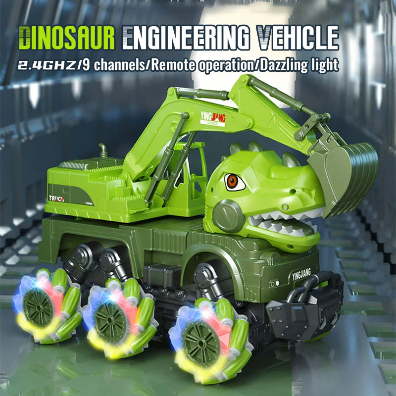 2.4G Dino Remote Control Car 9CH RC Engineering Vehicle Excavator Crane Dump Truck Mixer Truck Toy - Image 5
