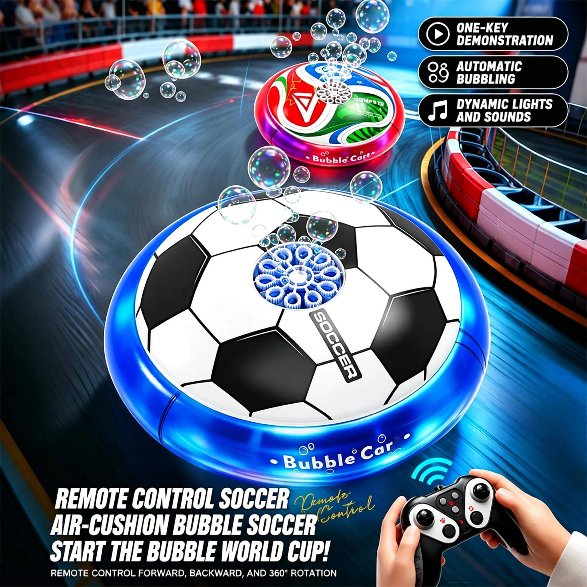 2-in-1 RC Car Remote Control Hover Soccer Ball with Auto Bubble Indoor Floating Football Toy - Image 3