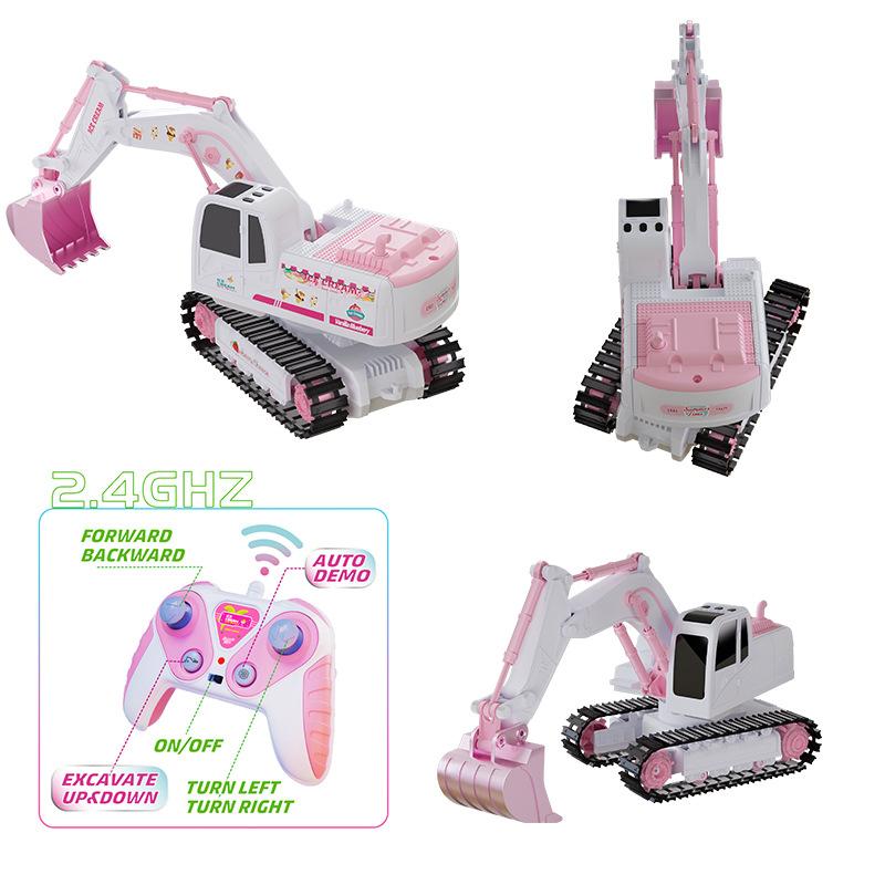 2.4G RC Excavator 6CH Alloy Pink Tracked Remote Control Car For Girls Toys With DIY Stickers - Image 3