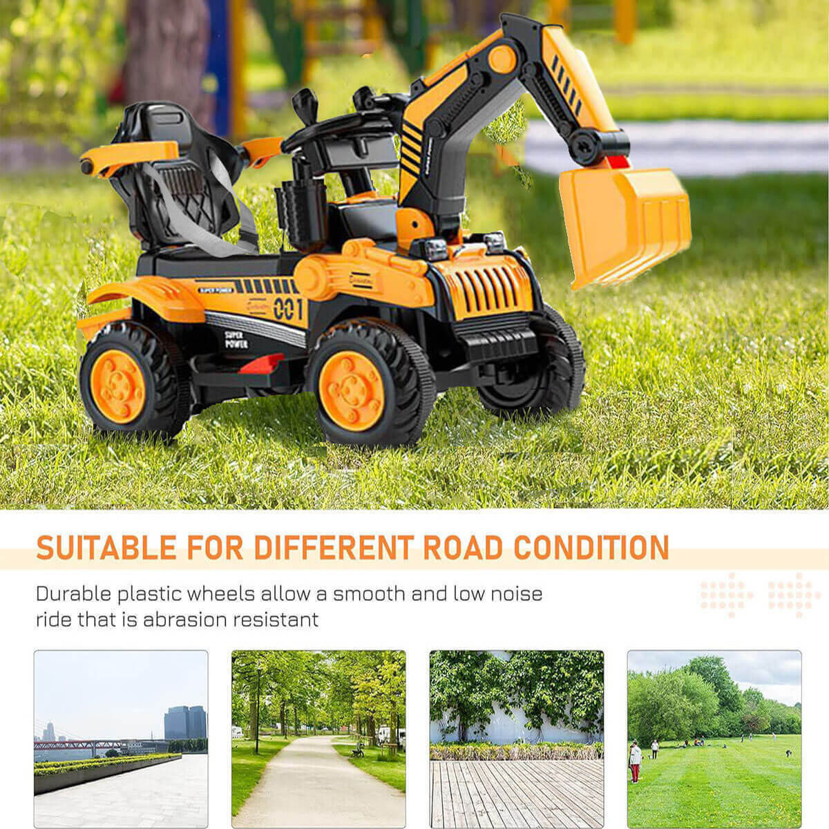 Toddler Electric Excavator with Safety Belt 6V Push Car Water Mist Ride-on Toys - Image 10
