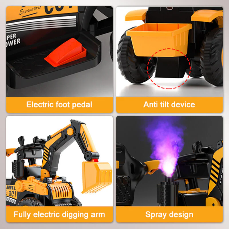 Toddler Electric Excavator with Safety Belt 6V Push Car Water Mist Ride-on Toys - Image 11