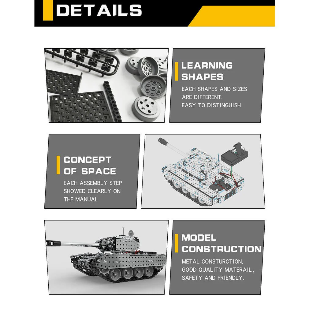 2.4G RC Stainless Steel Tank DIY Assembly Remote Control Panzer With Rotating Turret - Image 4