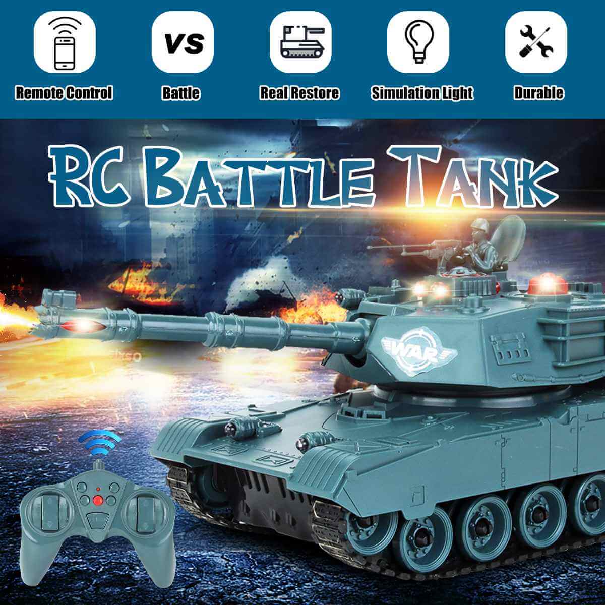 2.4G RC Tank Remote Control Battle Tank 350 Rotatable Turret Crawler Simulation Lighting Car Monster Toys for Children Kids Gift - Image 6