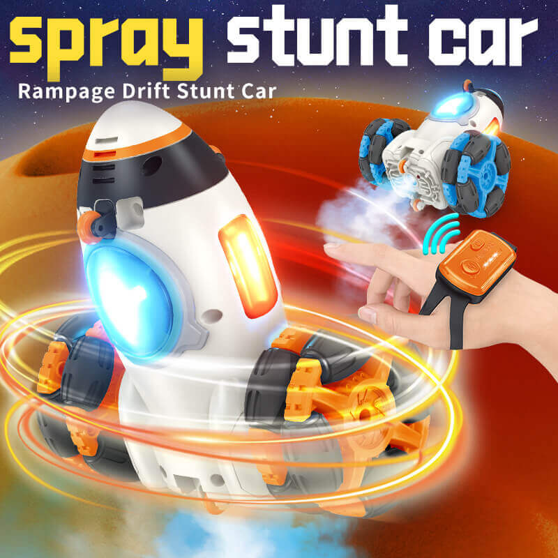 2.4G Remote Control Car Space Rocket Stunt Car Dual Control Spray RC Car with Light - Image 7