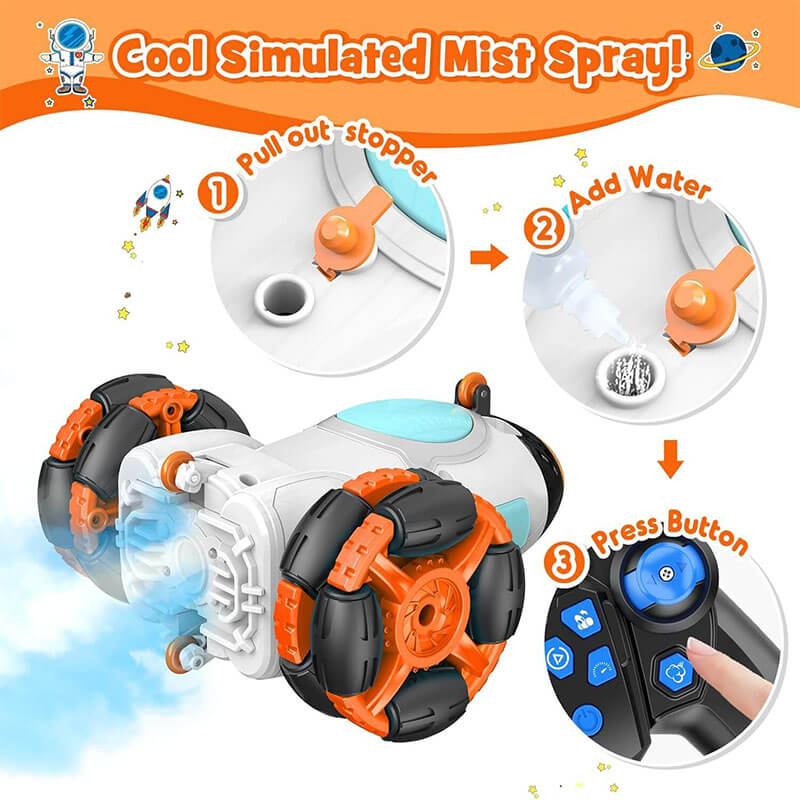 2.4G Remote Control Car Space Rocket Stunt Car Dual Control Spray RC Car with Light - Image 8