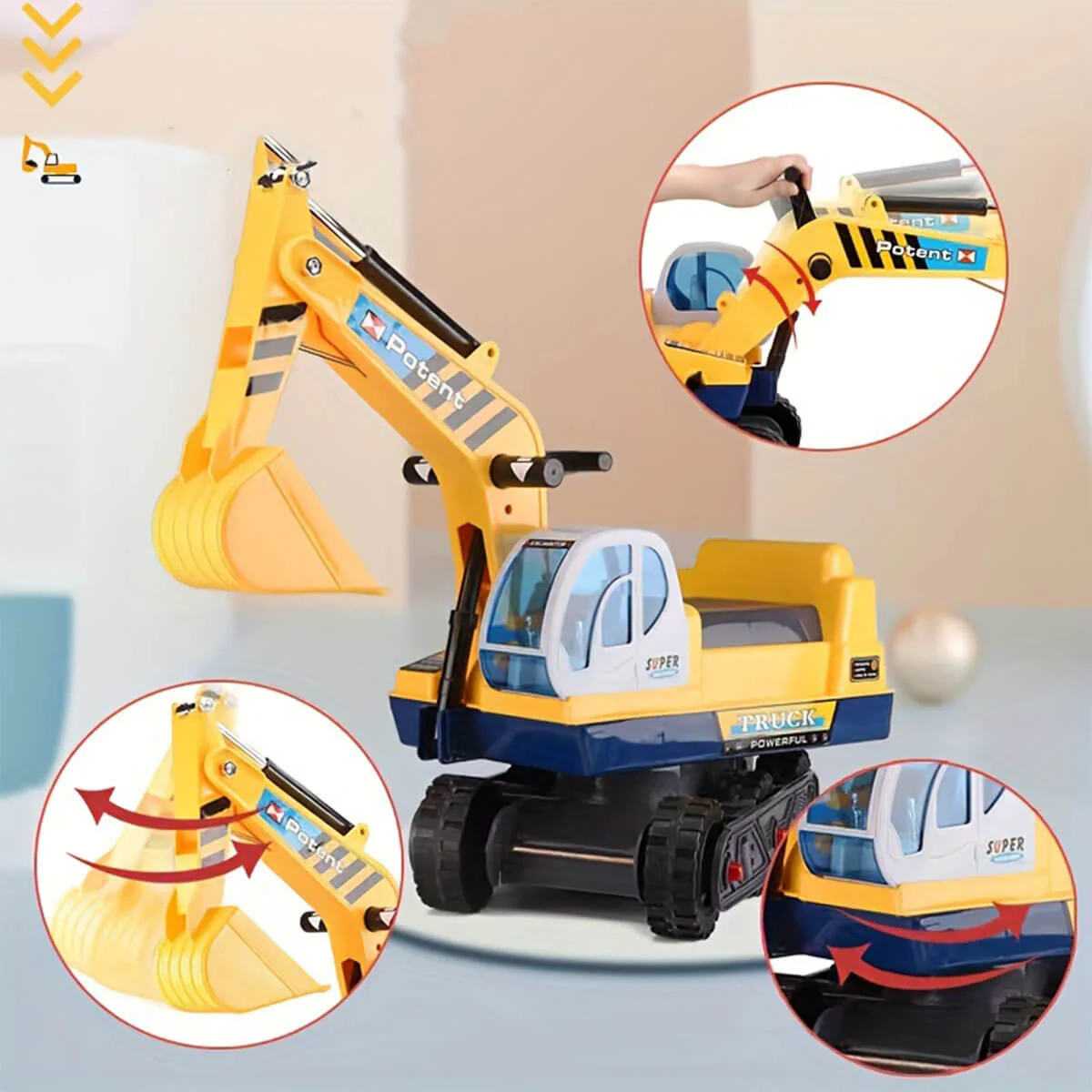 2-in-1 Kids Ride-on Excavator Outdoor Indoor Ride On Car Scooter With Helmet - Image 3