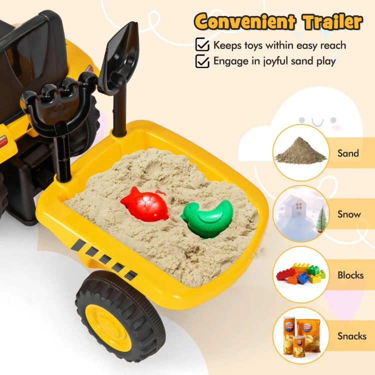 2 in 1 Ride on Tractor with Shovel and Detachable Trailer Ride on Toy for Kids - Image 6