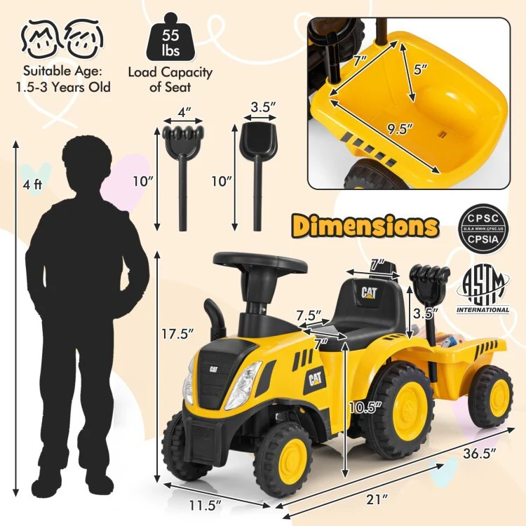2 in 1 Ride on Tractor with Shovel and Detachable Trailer Ride on Toy for Kids - Image 9