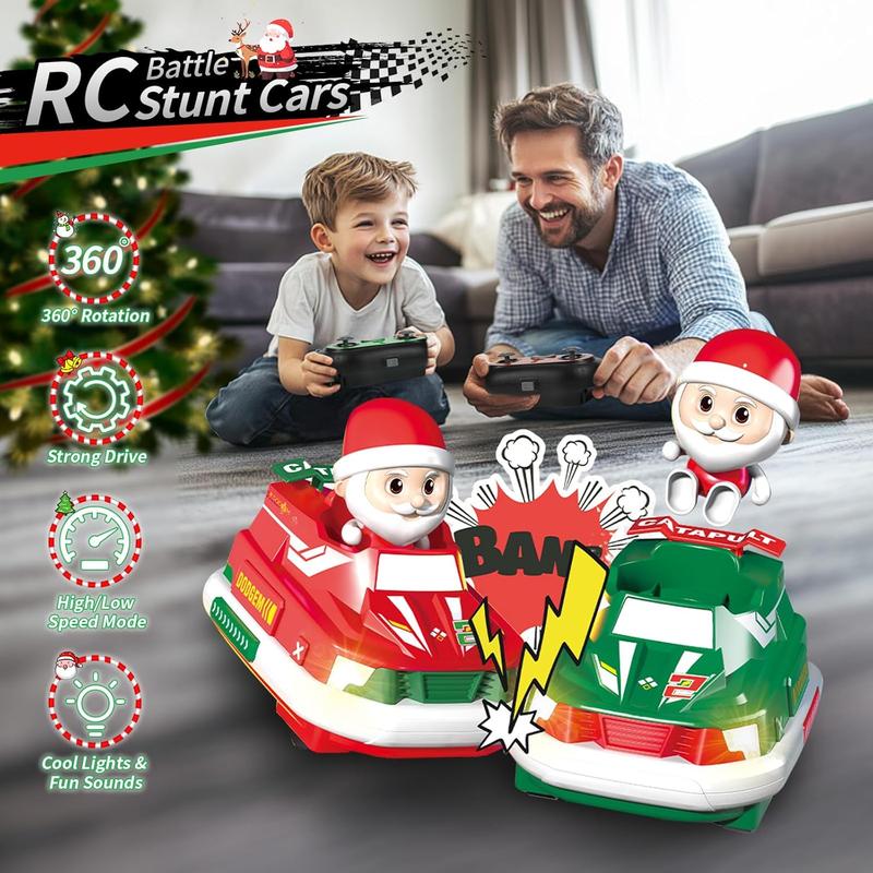 2-Pack Christmas-Themed RC Bumper Cars Electronic Bump & Pop-up Game with 2 Figures Kids Remote Control Race Car - Image 2