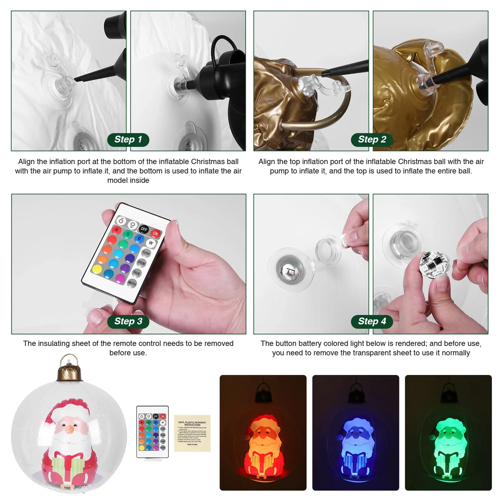 24inch Luminous Inflatable Ball Remote Control Christmas Tree Snowman Santa Ornaments with LED Light - Image 11