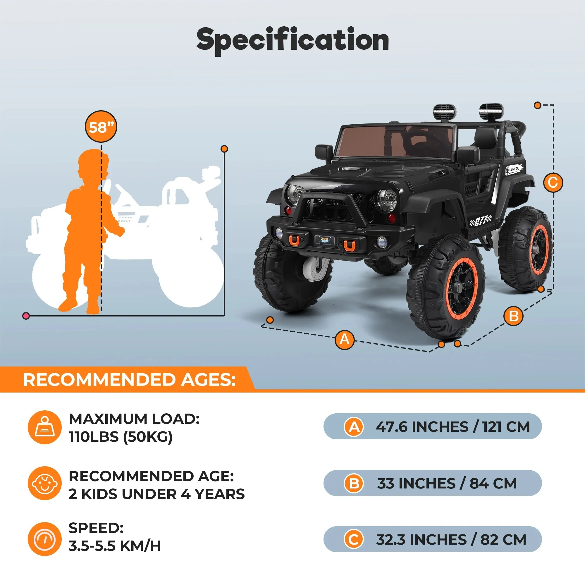 24V 2-Seater Kids Ride-On Truck Electric Toy Car with Remote Control Music LED Lights for Ages 3-8 - Image 10
