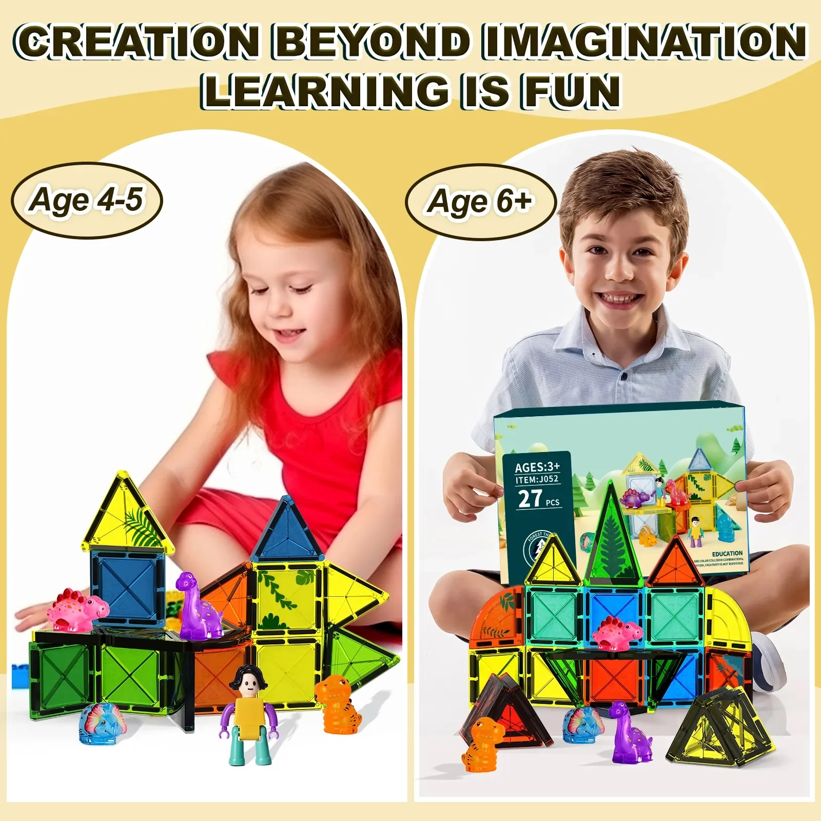 27pcs Magnet Tile Building Blocks with Dinosaur Doll Learning Educational Toy Holiday Gift - Image 4