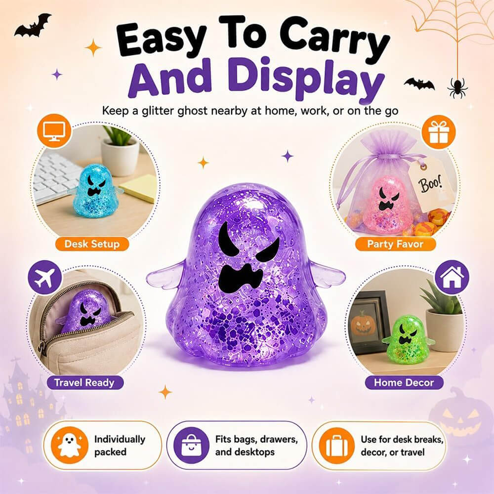 3.15'' Halloween Squishies Glitter Ghost Squishy Toy Relief Squeeze Toys For Kids and Adults - Image 3