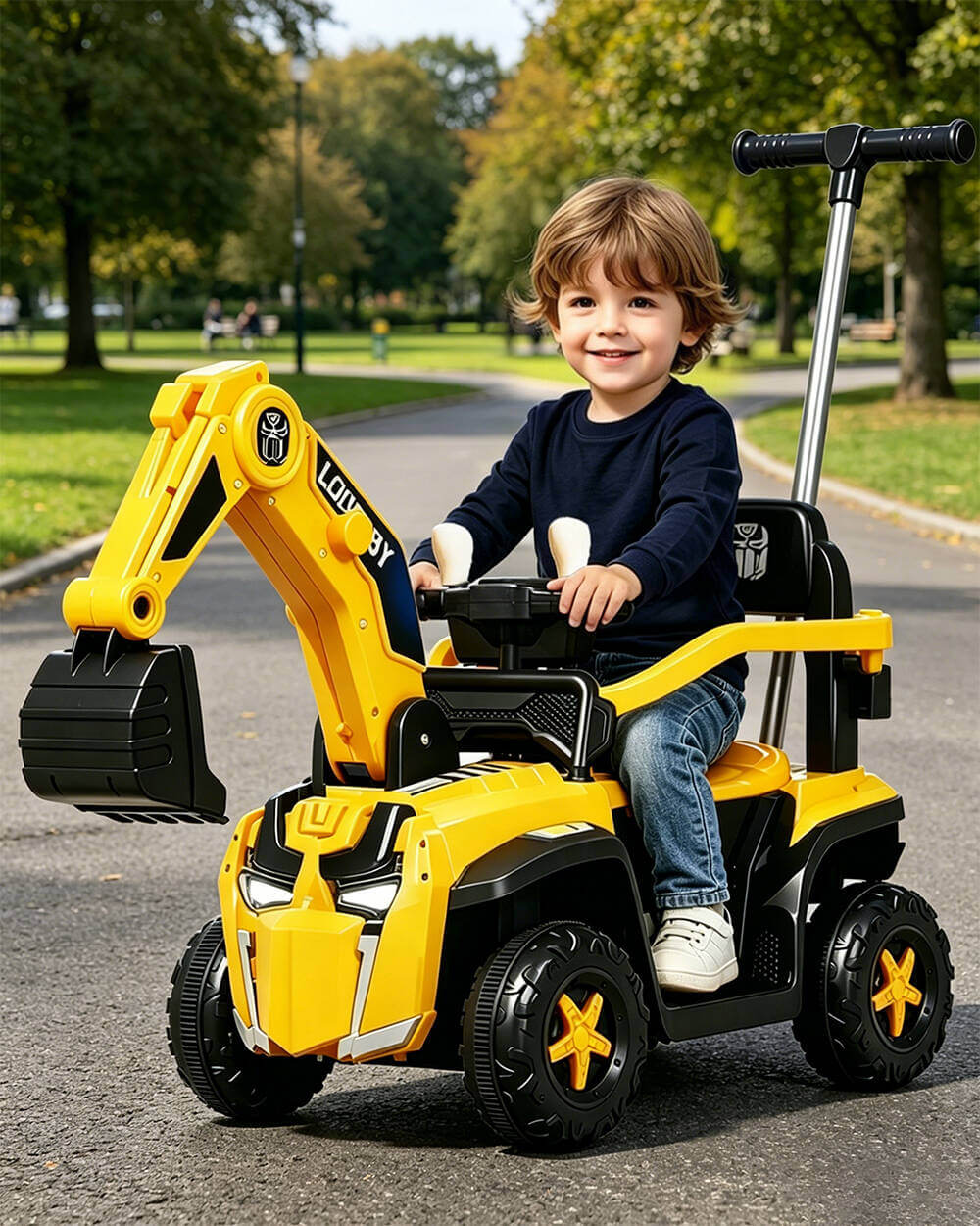 3-in-1 Kids Ride On Excavator 6V Battery Powered Push Car with Electric Digging Arm and Safety Guardrail - Image 12