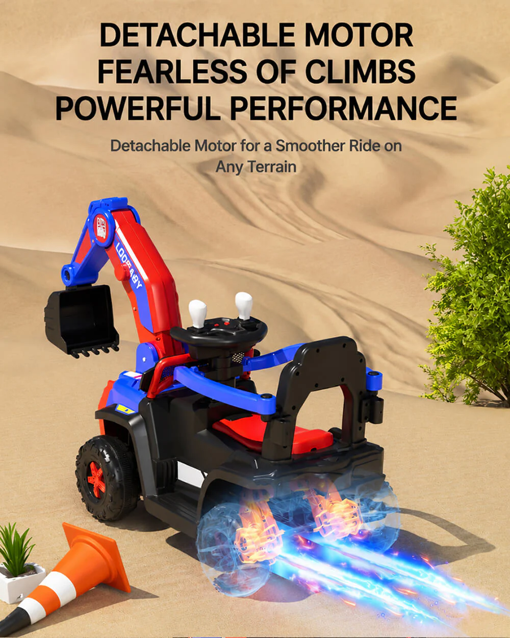 3-in-1 Kids Ride On Excavator 6V Battery Powered Push Car with Electric Digging Arm and Safety Guardrail - Image 3