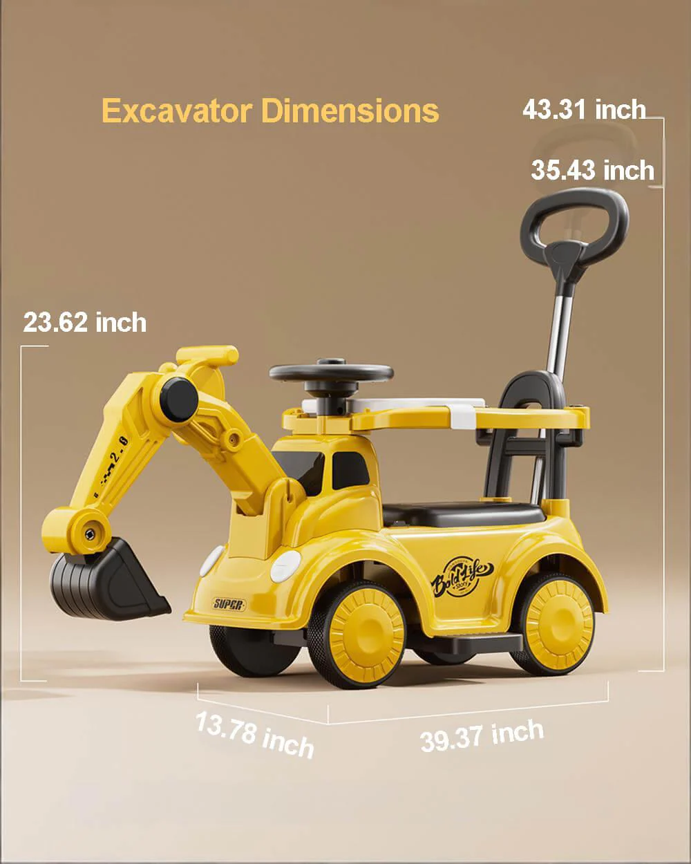 3-in-1 Toddler Electric Excavator Kids 6V Ride-On Push Car with Adjustable Handle and Guardrail - Image 11