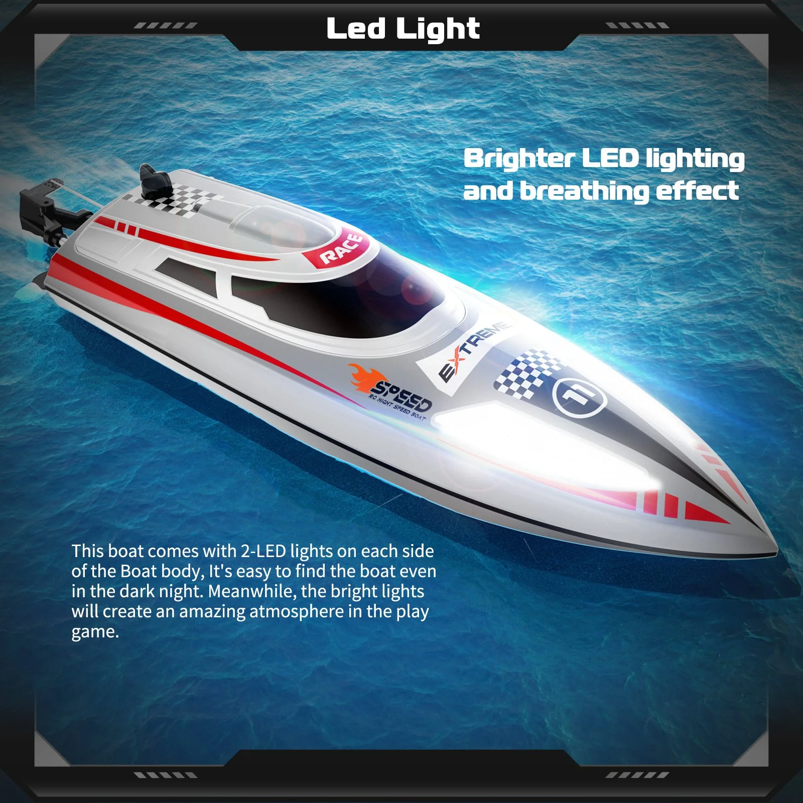 30KM/H Remote Control Boat 2.4G Fast Racing Boat Waterproof With LED Light - Image 13
