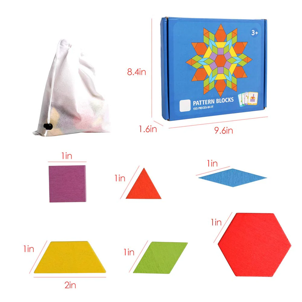 3D Wooden Pattern Blocks Set Geometric Manipulative Jigsaw Shape Puzzle - Image 8