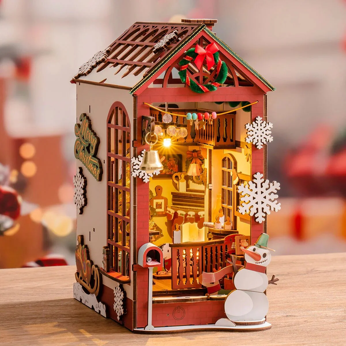 3D Wooden Puzzle Book Nook Kit DIY Miniature Dolls with LED Light Book Shelf Decoration - Image 2