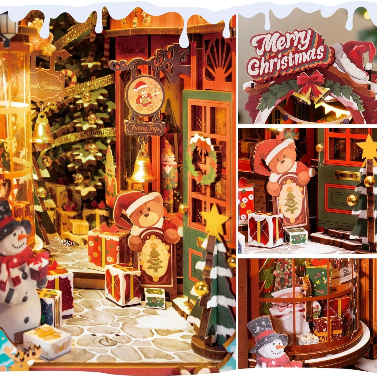 3D Wooden Puzzle Book Nook Kit DIY Miniature Dolls with LED Light Book Shelf Decoration - Image 3
