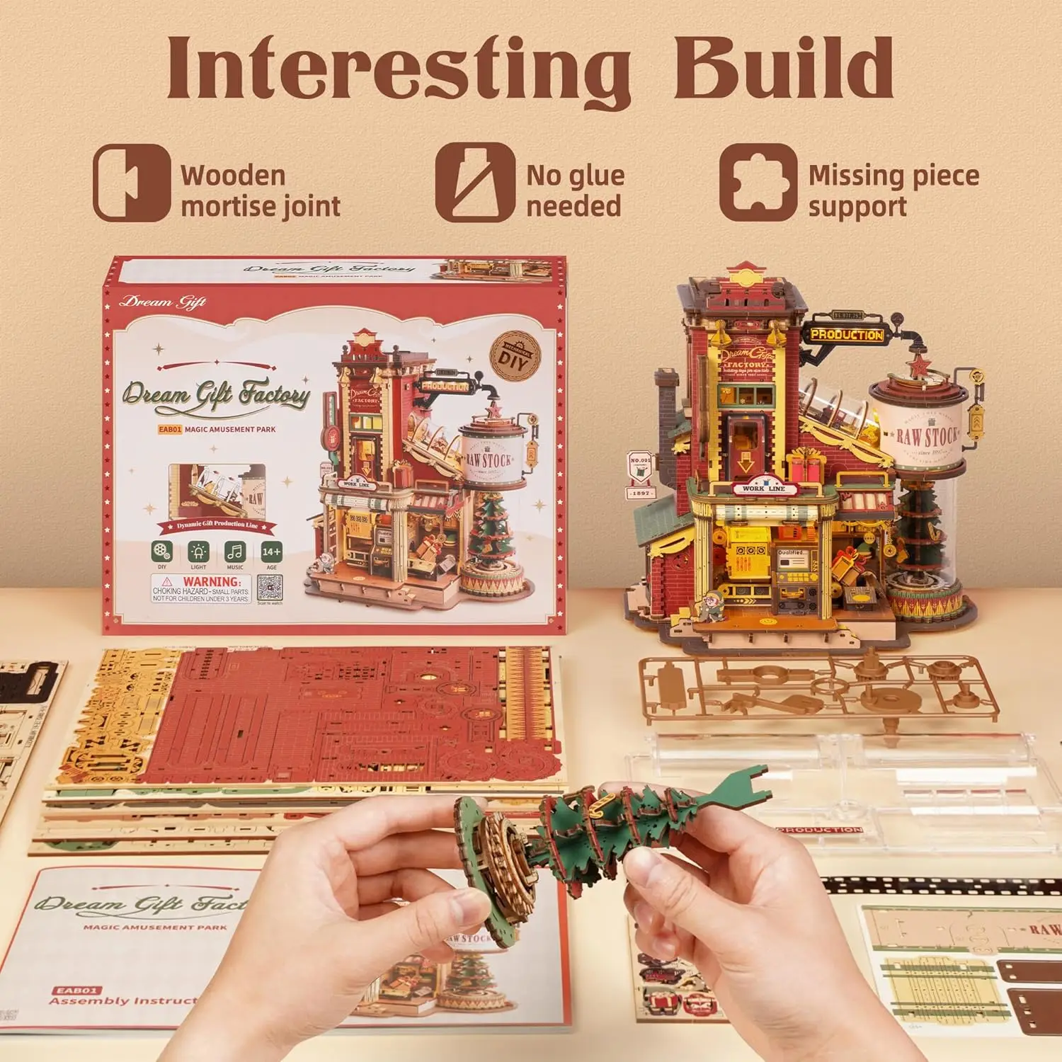 3D Wooden Puzzle DIY Building Set Christmas Music Box with Light Holiday Gift - Image 2