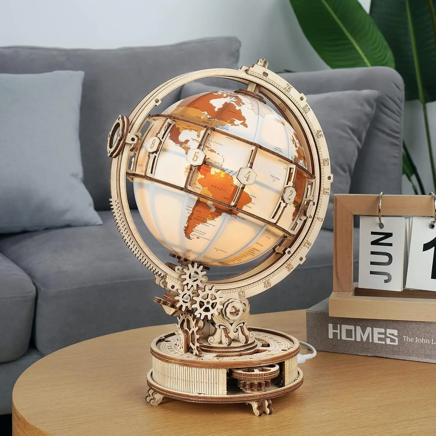 180pcs Wooden Puzzle Globe Model with LED Light 3D Illuminated Rotating Globe for Adult and Kids - Image 6