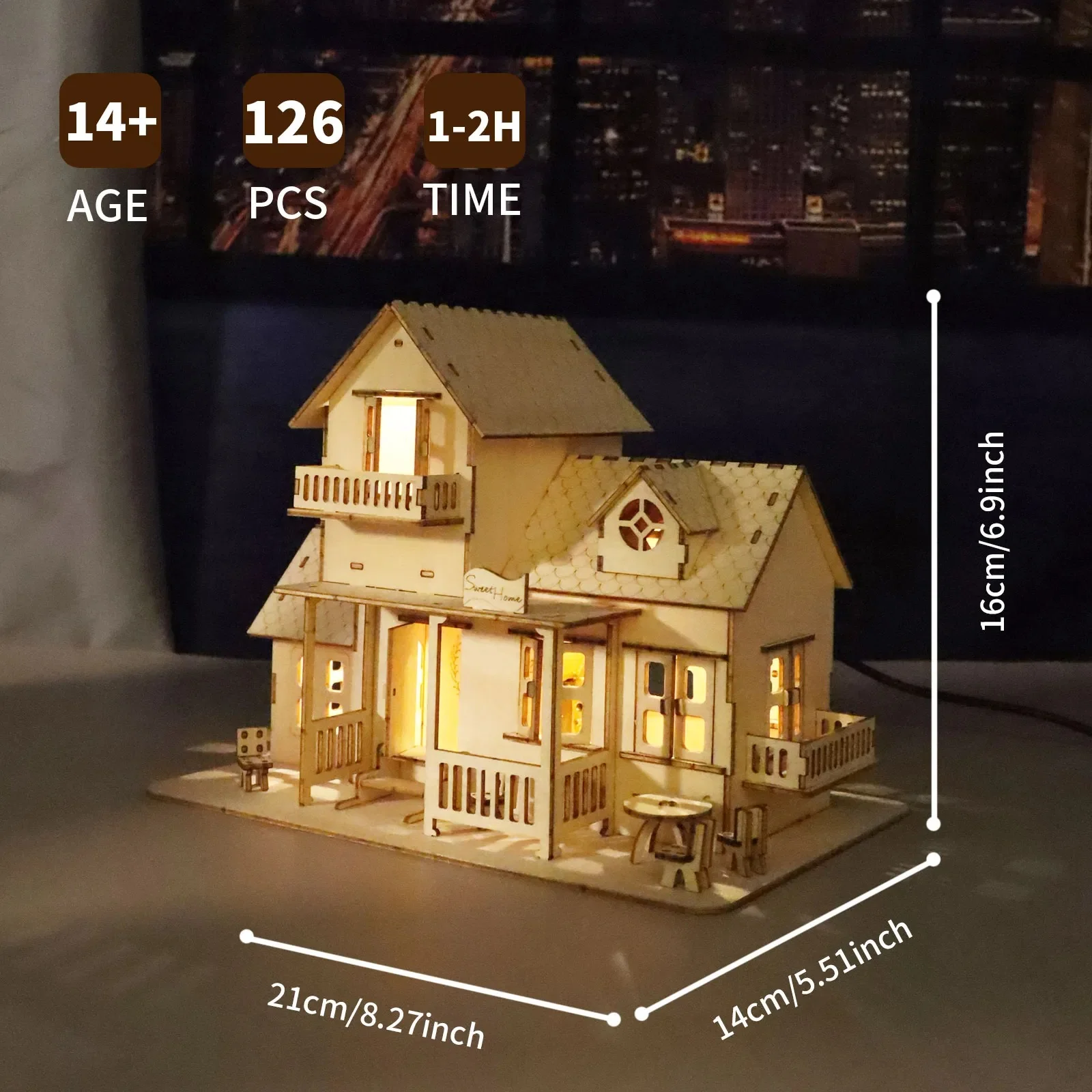 3D Wooden Puzzle Set Music Box with Light DIY Craft Kit Holiday Gifts - Image 7