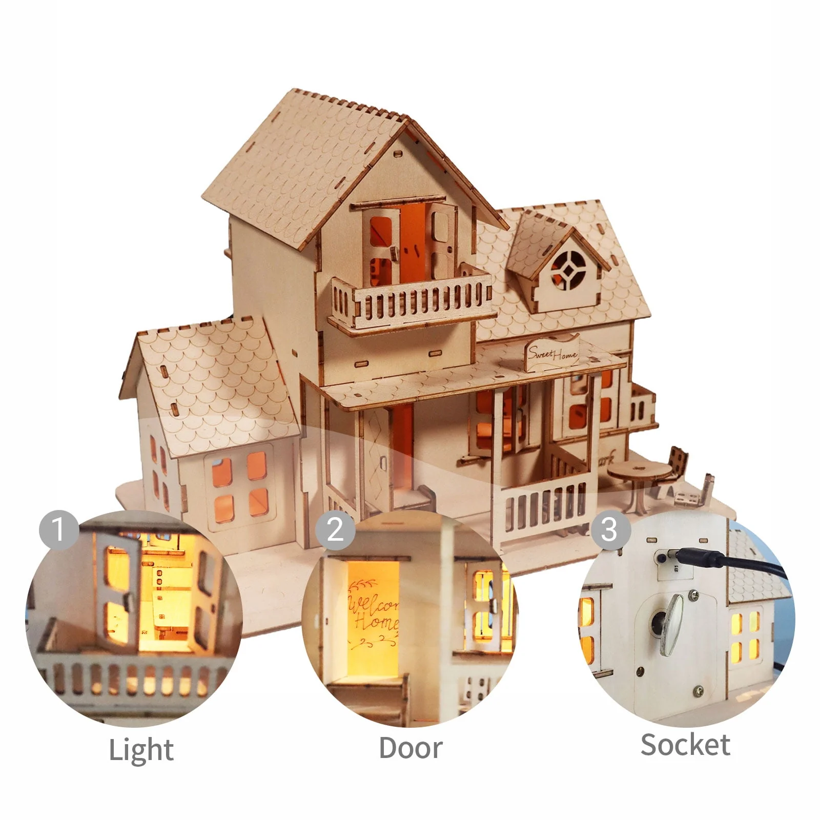 3D Wooden Puzzle Set Music Box with Light DIY Craft Kit Holiday Gifts - Image 9
