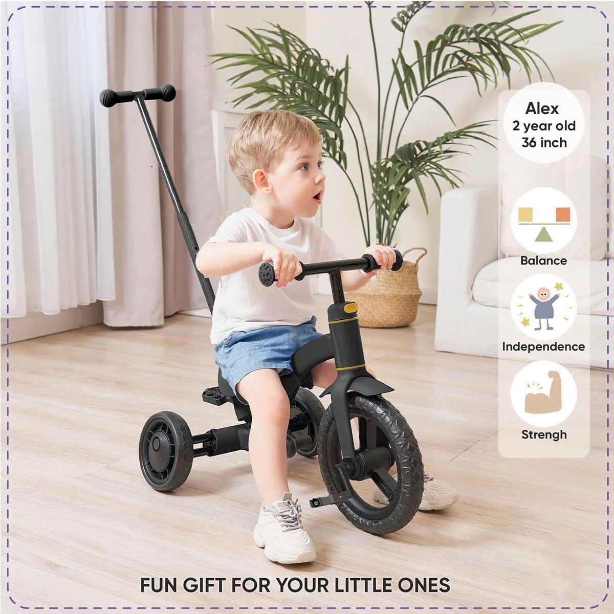 Stroller Bike 4 in 1 Tricycle With Detachable Push Bar Toddler Balance Bike Ride On Toys - Image 10